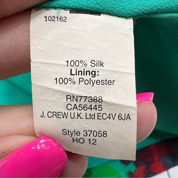 J. Crew Hothouse Watercolor Floral 100% Silk Dress Emerald Green Size 2 - Picture 10 of 10